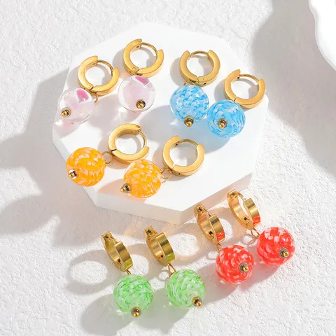 Minimalistisch Edelstahl Glas Kugel Ohrringe Bunt Rund Kugel Hängende Ohrringe Modeschmuck Geschenk Für Damen