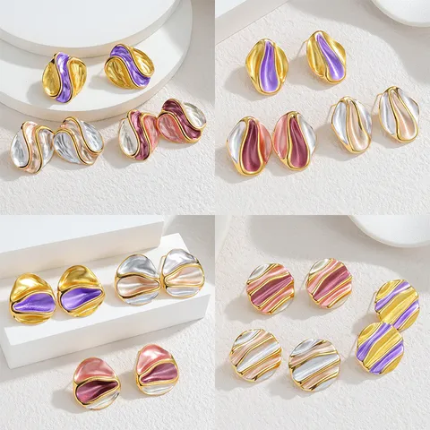 Edelstahl Verdreht Farbblockierung Unregelmäßig Geometrisch Ohrstecker Ins Stil Schick Metall Schmuck Geschenk Für Damen