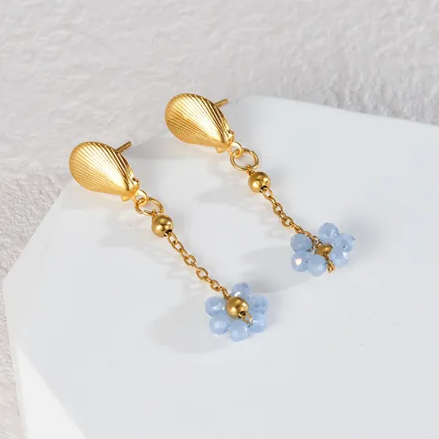 Edelstahl Lange Quaste Perlen Blume Ohrringe Süß Niedlich Muschel Ohrstecker Vergoldet Schmuck Für Damen