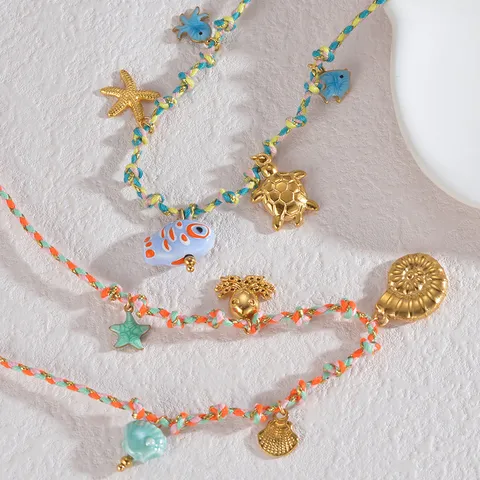 Leichter Luxus Edelstahl Geflochtene Seil Halskette Damen Mode Urlaub Stil Meeres Tier Anhänger Schmuck