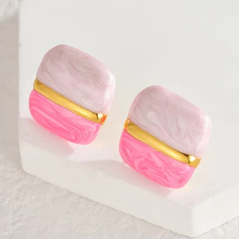 Minimalistische Edelstahl Quadratische Ohrstecker Bunte Dopamin Farbblock Geometrischer Urlaub Ohr Schmuck Für Damen