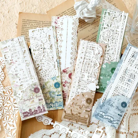 Papel de Material de Encaje Calado Láser Retro Vintage Diseño Arquitectónico Floral de Tira Larga Para Diario Scrapbook Decoración Bricolage