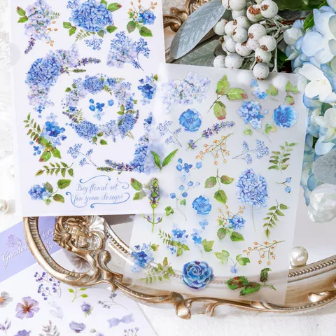 Decorative PET Water Transfer Stickers Botanical Floral Butterfly Journal DIY Decorative Sticker Material Pack