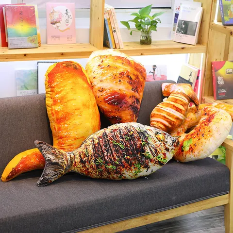Novelty Simulated Food Plush Pillow Grilled Fish Chicken Leg Shrimp Stuffed Toy Funny Home Decor Sofa Cushion Birthday Gift