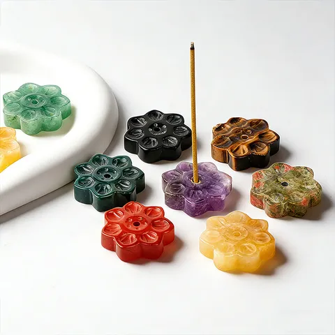 Portaincienso de Loto de Piedra Natural Cristal Ágata Base de Quemador de Incienso de Flor de Cuarzo Tallado para Hogar Oficina Ornamento