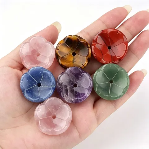 Natural Stone Quartz Crystal Lotus Incense Stick Holder Base Aromatherapy Base Healing Crystals Flower Desktop Zen Ornament Desk Decor