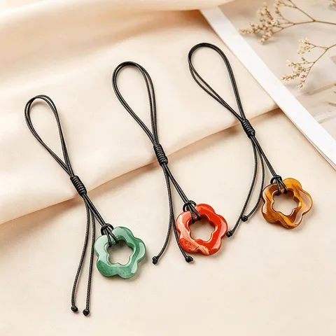 Vintage Natural Stone Hollow Flower Pendant Handmade Quartz Crystal Plum Blossom Charm Cord For DIY Necklace Earrings Jewelry