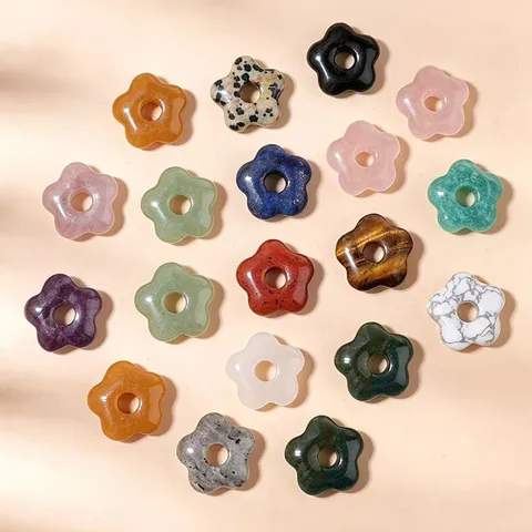 Natural Clear Quartz Crystal Stone Five Petal Flower Shaped Loose Beads With Hole For DIY Bracelet Necklace Jewelry Making