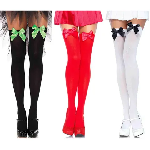 Medias Hasta el Muslo de Halloween Navidad Lazo Fiesta Cosplay Encima de la Rodilla Largos Calcetines Mujer Sexy Disfraces Accesorios