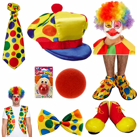 Colorful Polka Dot Clown Tie Bow Tie Vest Headband Wig Party Costume Performance Props Carnival Novelty Accessories