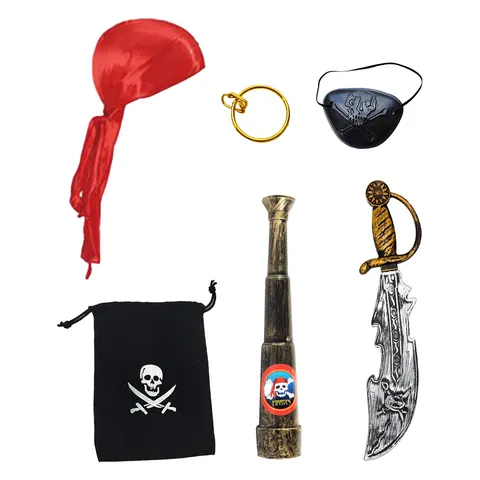 Conjunto de Accesorios de Pirata de Halloween para Niños Adultos Accesorios de Cosplay Telescopio Bandana Parche en el Ojo Sable
