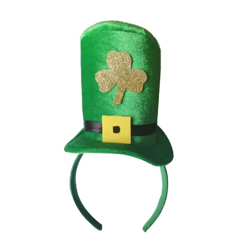 St Patricks Day Green Top Hat Headband Shamrock Glitter Irish Party Costume Hair Accessory