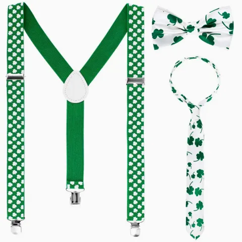 St Patricks Dag Bretels Vlinderdas Das Set Klaver Iers Feest Kostuum Accessoires Groen