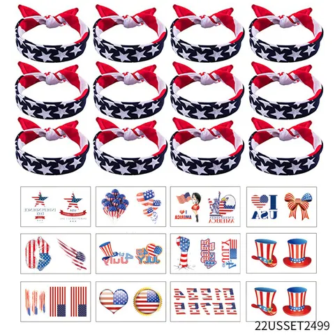 US Independence Day Party Decoration Set American Flag Glasses Headband Bowknot Tattoo Stickers Holiday Supplies