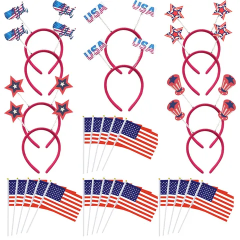 US Independence Day Party Decoration Set American Flag Glasses Headband Bowknot Tattoo Stickers Holiday Supplies