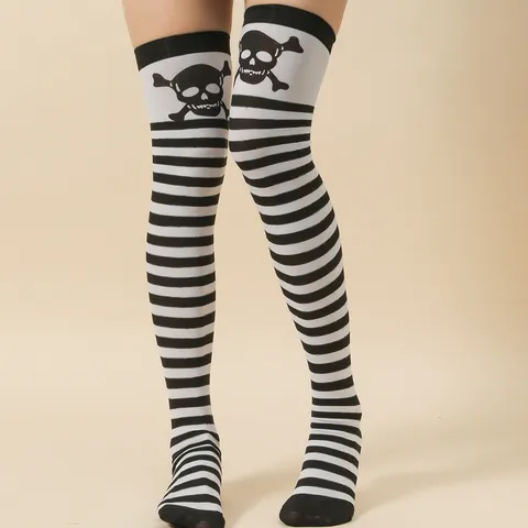 Medias por Encima de la Rodilla de Disfraz de Halloween para Mujer Caletones Largos Estampados Accesorios de Fiesta