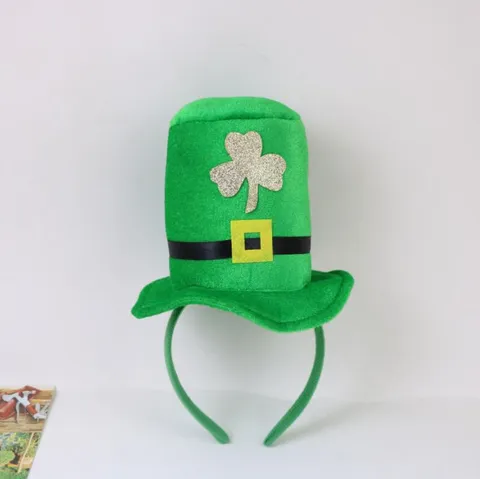 St Patricks Day Green Top Hat Headband Shamrock Glitter Irish Party Costume Hair Accessory