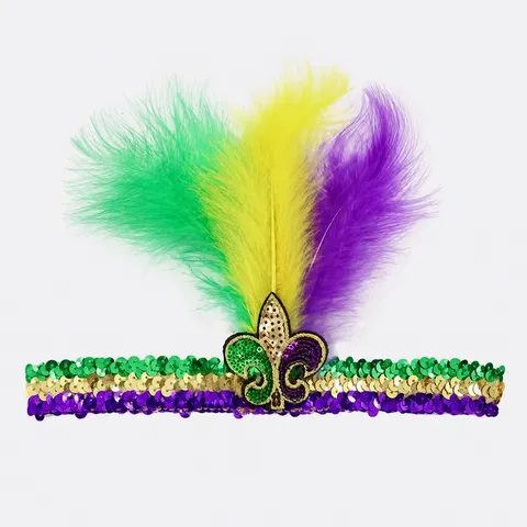 Carnival Party Headband Sequins Feather Headwear Festival Hair Accessories Handmade Vintage Hair Hoops For Unisex