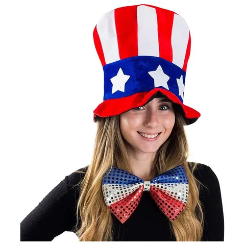 Amerikaanse Onafhankelijkheidsdag Feest Kostuum Accessoires Oom Sam Hoog Hat Pailletten Strik En Festieve Hoofdtooi