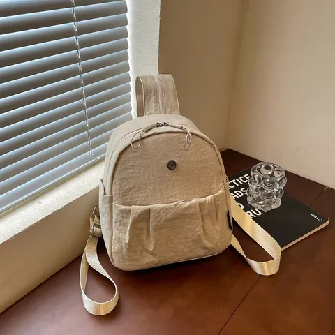 Japanese Minimalist Canvas Backpack For Women Lightweight School Daypack Casual Stitching Commuter Shoulder Bag Travel Rucksack