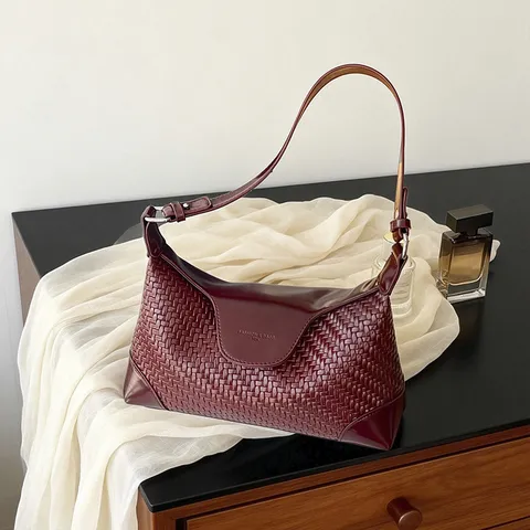 Moda Donna Borsa a Spalla Sottobraccio in Pelle PU Motivo Intrecciato Quadrata Tracolla Chiusura Magnetica Casual Per Donna