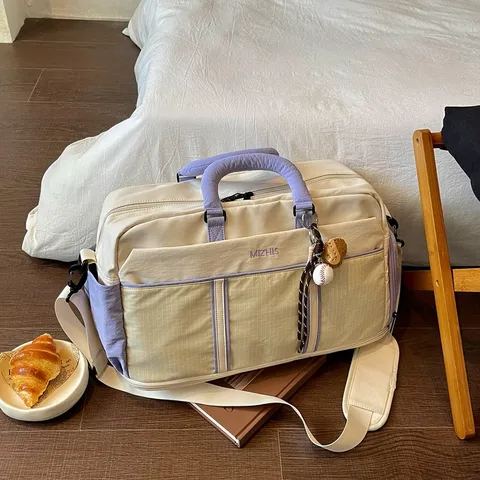 Large Capacity Expandable Travel Bag Urban Minimalist Breathable Spliced Polyester Luggage Bag Weekend Duffel Gym Bag With Shoulder Strap For Unisex