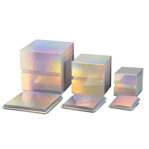 Boîte Cadeau Pliable Carrée Argent Laser Boîte d'Emballage à Rabat Magnétique Pour Fête Décoratif Rangement