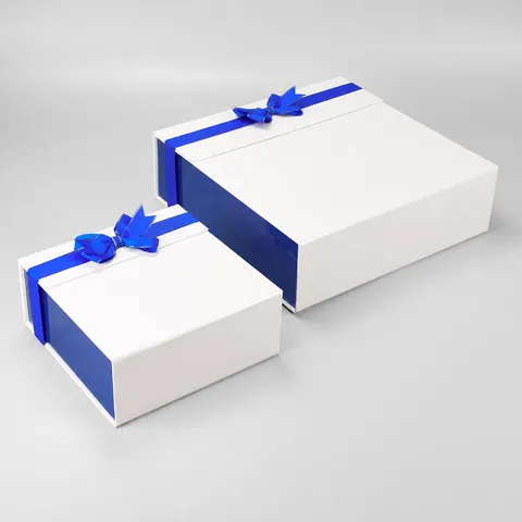 Blau und Weiß Perle Schleife Magnetische Faltbare Geschenkbox Luxus Pappe Aufbewahrungsbox für Geschenkverpackung