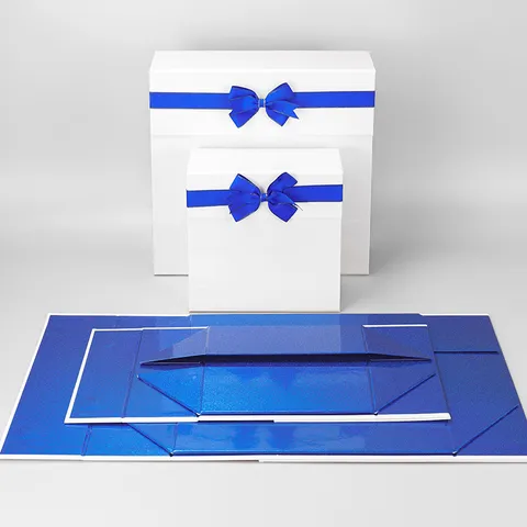 Boîte Cadeau Pliable Magnétique en Nacre Bleu et Blanc Boîte de Rangement en Carton de Luxe pour Emballage de Cadeau