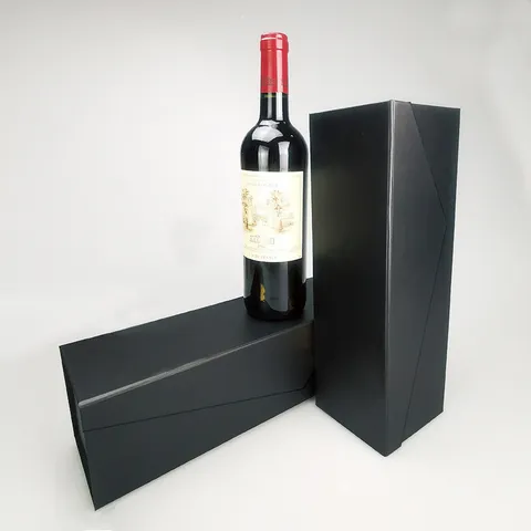Black Folding Wine Gift Box Cardboard Integrated Molding Packaging Box For Wine Bottle Party Wedding Celebration Storage