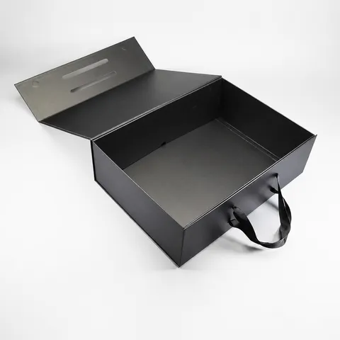 Grande Boîte Cadeau Pliable Avec Poignée Boîte de Rangement Noire Stratifiée Mate Pour Emballage de Cadeaux