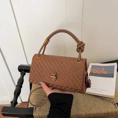 Womens Woven Leather Shoulder Bag Casual Commuter Crossbody Handbag Fashion Small Square Bag Top Handle Bag For Daily Use