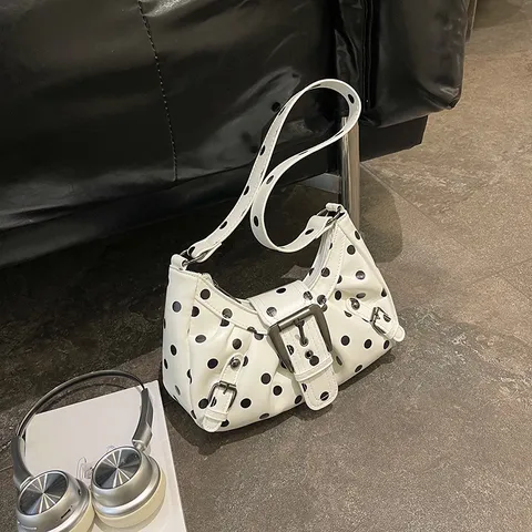 Bolso De Hombro De Cuero PU Con Lunares De Estilo Coreano Bolso De Axila Casual Retro Elegante Bolso De Mujer Con Hebilla De Metal