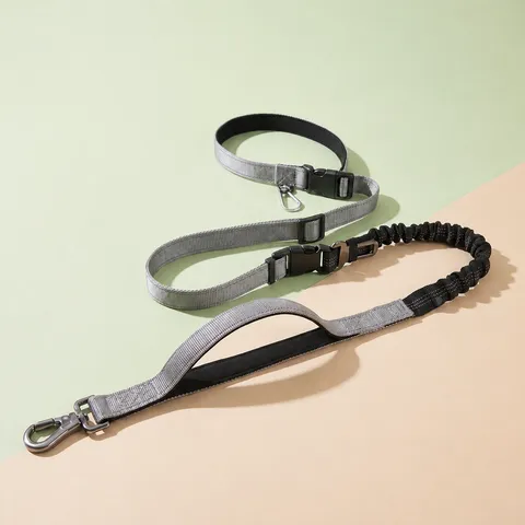 Multifunctional Dog Leash Bungee Pet Lead Dual Handle Reflective Lead For Running Hiking Car Seat Belt