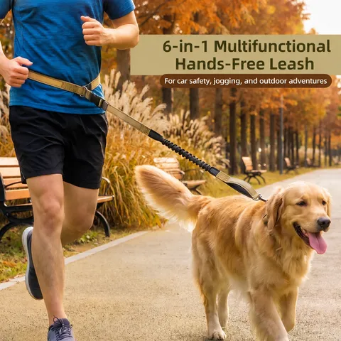 Multifunctional Dog Leash Bungee Pet Lead Dual Handle Reflective Lead For Running Hiking Car Seat Belt
