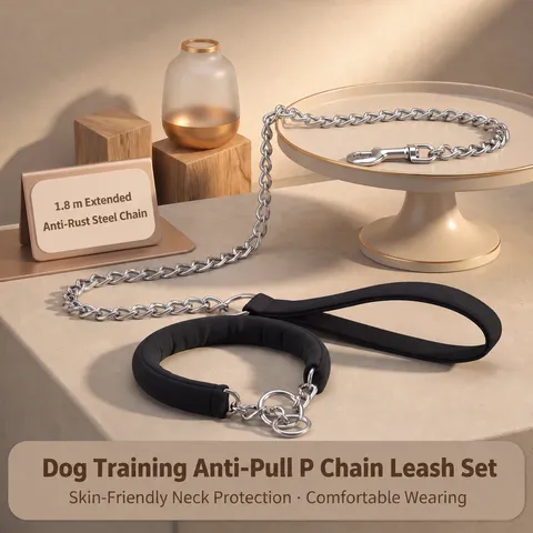 Stainless Steel Dog Training Chain Collar Heavy Duty P Chain Pet Leash Anti Pull Metal Walking Collar
