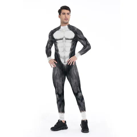 Costume Cosplay Stampa Digitale Animale Halloween Performance Teatrale Girocollo Manica Lunga Tuta Slim Unitard Uomo Donna Festa