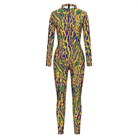 Tuta da Donna Adulto per Halloween con Stampa Digitale Three Dimensional Graffiti Cosplay Bodysuit Manica Lunga Slim Fit Costume