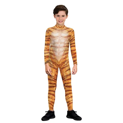Kids Animal Digital Print Cosplay Jumpsuit Boys Girls Halloween Stage Performance Costume Long Sleeve Bodysuit
