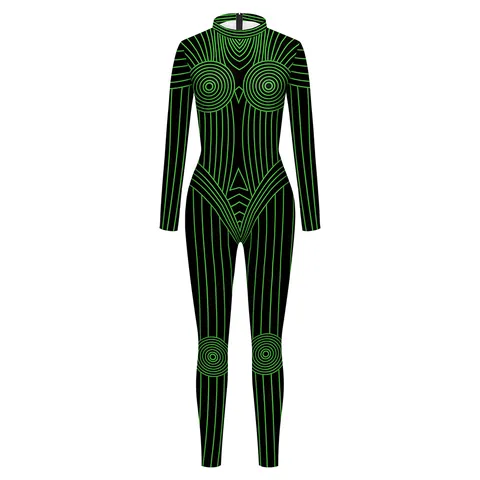 Damen Digitaldruck Performance Overall Eng Zerbrochene Spiegel Geometrische Linien Langarm Stehkragen Cosplay Bühne Kleidung