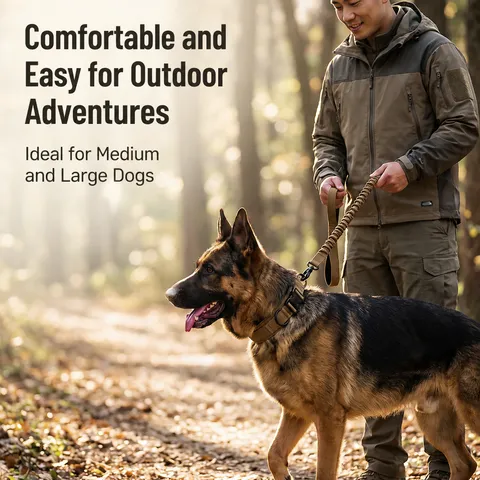 Tactical Dog Collar And Leash Set Heavy Duty Anti Pull Training Pet Collar With Bungee Handle For Medium Large Dogs