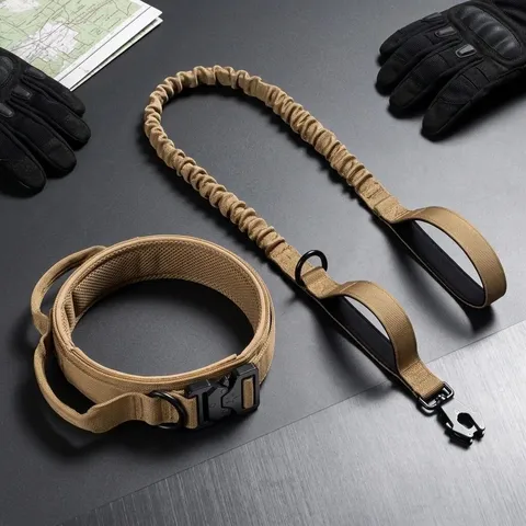 Conjunto de Collar y Correa Táctica para Perros Resistente Antitirones Collar de Adiestramiento con Mango Elástico para Perros Medianos y Grandes