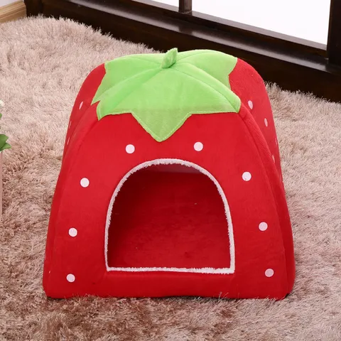 Four Seasons Universal Strawberry Pet House Cute Polka Dot Leopard Print Plush Cat Dog Cave Bed Warming Tent Pet Supplies