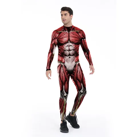 Damen 3D Digitaldruck Muskel Anatomie Cosplay Jumpsuit Langarm Slim Fit Bühnenperformance Party Body