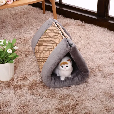 Warm Soft Plush Pet Bed Cat Dog Mat Leopard Plaid Folding Sleeping Bag Pet Supplies