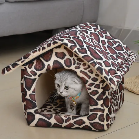 Enclosed Winter Warm Pet House Cat Bed Soft Plush Cave House Washable Small Dog House Puppy Sleeping Nest Pet Supplies