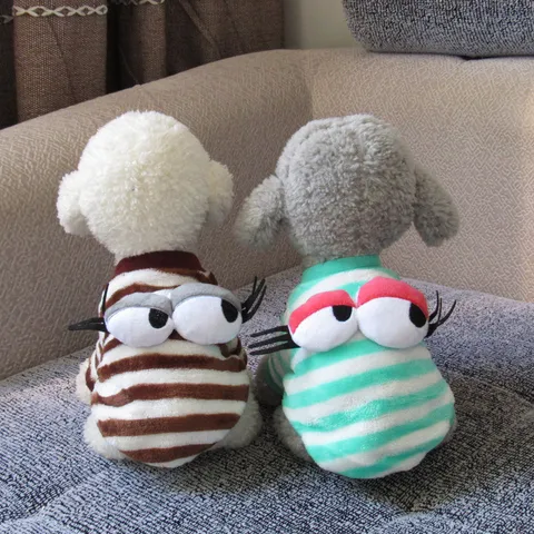 Pet Clothes Autumn Winter Warm Dog Sweater Cute Big Eyes Striped Fleece Apparel For Small Dogs Cats Puppy Coat Jacket