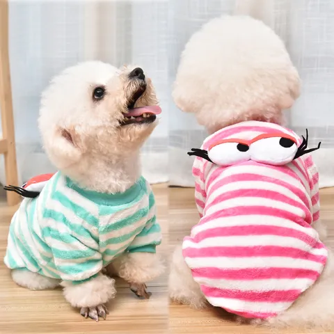 Pet Clothes Autumn Winter Warm Dog Sweater Cute Big Eyes Striped Fleece Apparel For Small Dogs Cats Puppy Coat Jacket