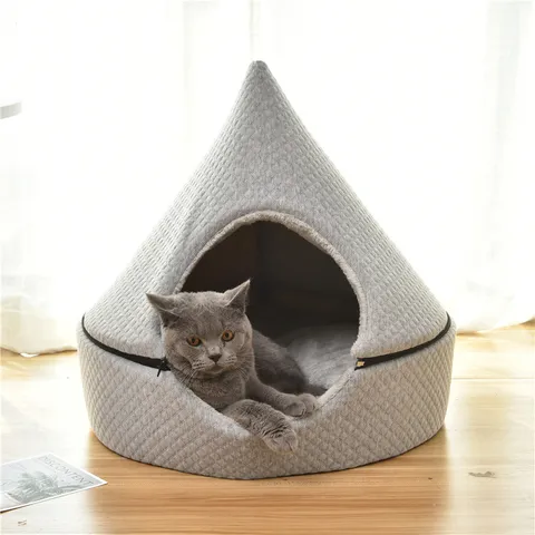 Washable Enclosed Cat Bed Cave Warm Soft Plush Small Dog House Winter Four Seasons Pet Sleeping Bed Tent