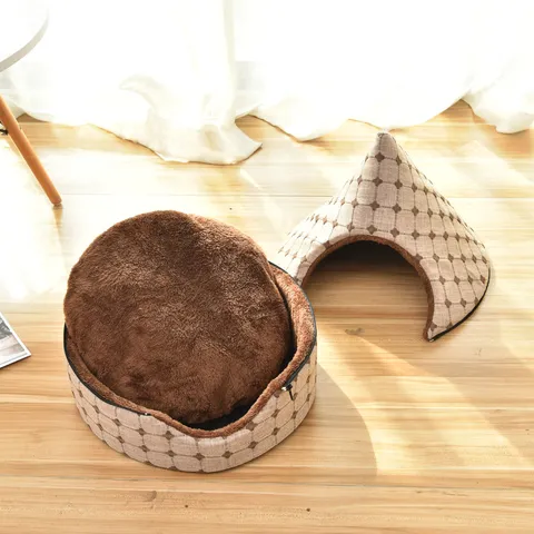Washable Enclosed Cat Bed Cave Warm Soft Plush Small Dog House Winter Four Seasons Pet Sleeping Bed Tent